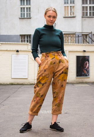 HIGH WAIST VINTAGE 70S PEGGED PATTERNED PANTS