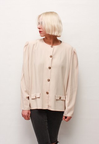 VINTAGE 60' BEAUTIFUL BEIGE SHIRT WITH GOLD BUTTONS