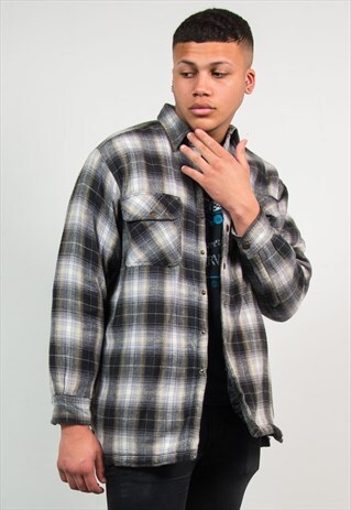 VINTAGE FLANNEL PLAID SHIRT CHECK QUILTED LINING