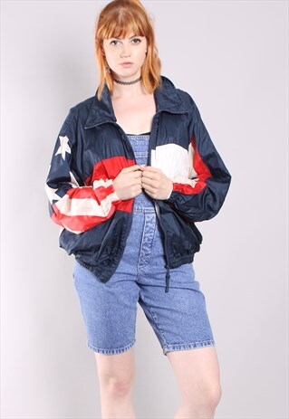VINTAGE 80S STARS & STRIPES USA FLAG SHELL JACKET