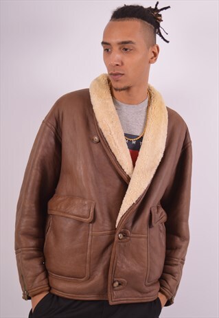 VINTAGE SHERPA LEATHER JACKET BROWN