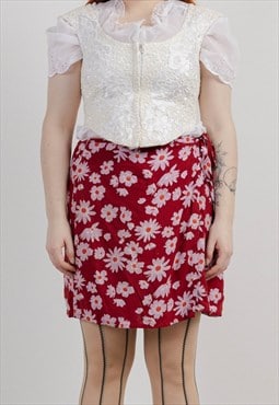 Vintage 90s Wrap Style Floral High Waisted Midi Women Skirt