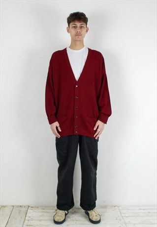 VINTAGE MENS XL WOOL CARDIGAN SWEATER JUMPER SWEATSHIRT RED