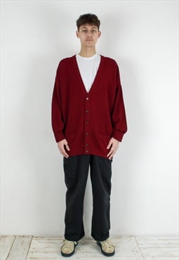 Vintage Mens XL Wool Cardigan Sweater Jumper Sweatshirt Red