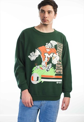 VINTAGE UNIVERSITY OF MIAMI LOGO SWEATSHIRT JUMPER 90S 15.6
