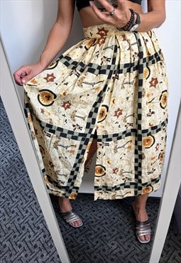 Novelty Printed Maxi Skirt - Small