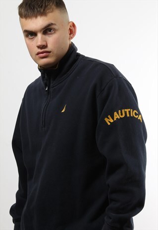 VINTAGE NAUTICA 1/4 ZIP JUMPER WITH SPELL OUT LOGO ON SLEEVE