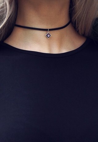 KYLA LAVENDER OPAL STERLING SILVER PENDANT LEATHER CHOKER