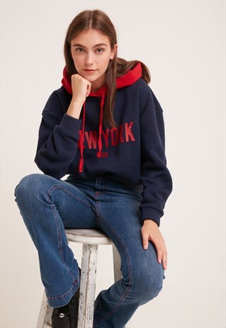 NEW YORK PRINTED HOODIE - BLUE & RED