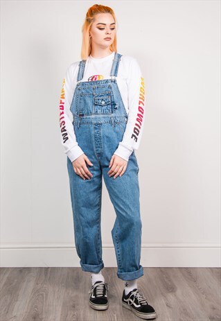 VINTAGE 90'S BLUE DENIM LONG LENGTH DUNGAREES