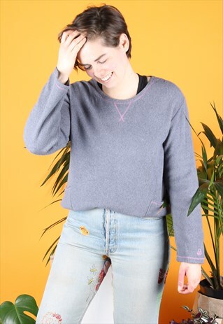 VINTAGE SWEATER FLEECE IN GREY WITH PINK STITCHING