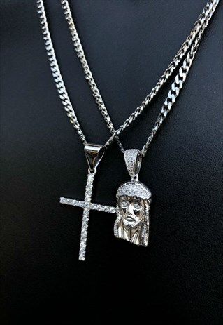 SILVER JESUS CROSS SET