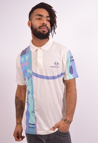 SERGIO TACCHINI MENS VINTAGE POLO SHIRT MEDIUM WHITE 90S