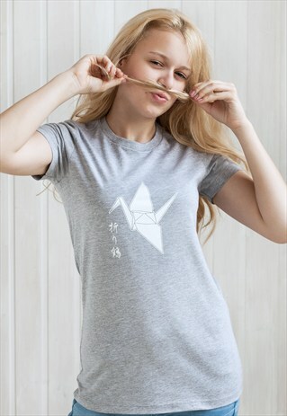 ORIGAMI CRANE T SHIRT KAWAII JAPANESE KANJI YOGA CUTE PRETTY
