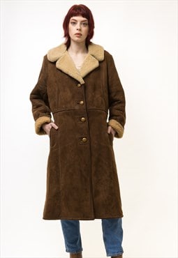 70s Vintage Suede Sheepskin Leather Shearling Coat 5314