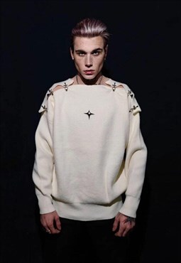Utility sweater buckle finish jumper gorpcore in off white