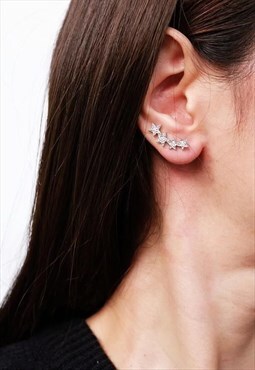 CZ Four Star Climber Earrings Women Sterling Silver Earrings