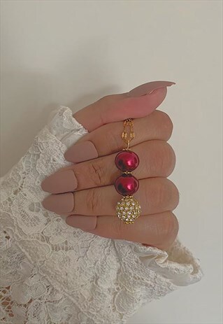 MAROON RED AND GOLD SWAROVSKI CRYSTAL AND PEARL NECKLACE