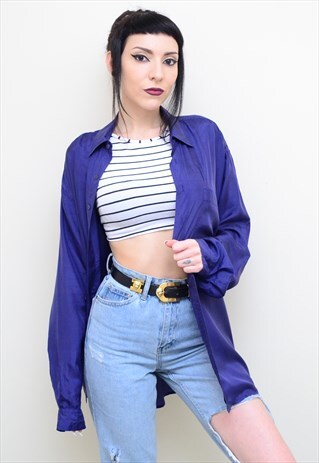 VINTAGE 90'S GENUINE SILK ROYAL BLUE OVERSIZED SHIRT