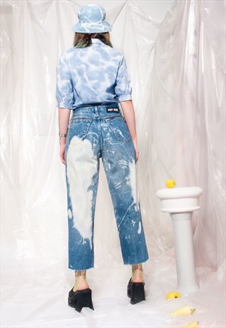 VINTAGE JEANS 80S REWORKED BLEACHED CROP GRUNGE DENIM PANTS