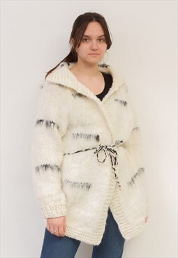 Women's L XL Cardigan Sweater Wool Jacket Christmas Fluffy