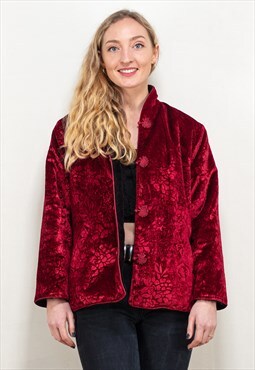 Vintage 80's Women Velour Sherpa Jacket in Red