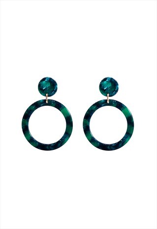 GREEN DANGLE DROP MARBLE CIRCLE EARRING