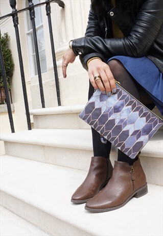 BLUE STAINED GLASS VEGAN LEATHER CLUTCH BAG/ACCESSORY POUCH