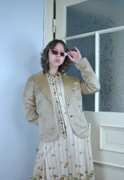 Vintage 90's denim light rhinestone party blazer jacket gold