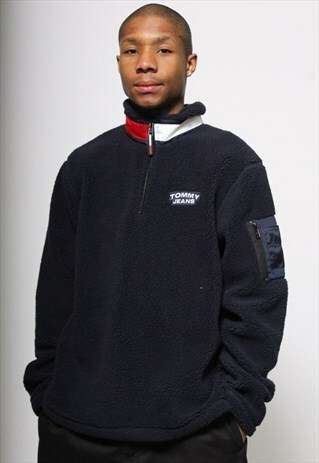 VINTAGE TOMMY HILFIGER BLOCK COLOUR SHERPA 1/4 ZIP