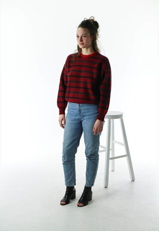 LONG SLEEVE KNITTED SWEATER / STRIPED RED SWEATER