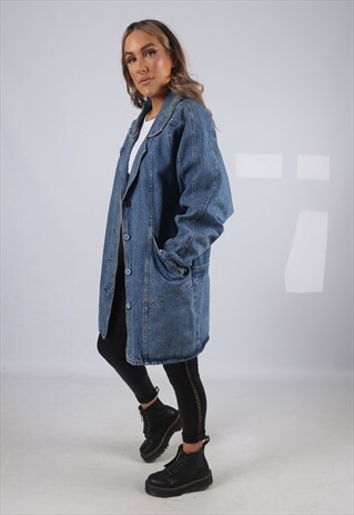 VINTAGE DENIM JACKET OVERSIZED LONGLINE LONG UK 16 XL (95CP)