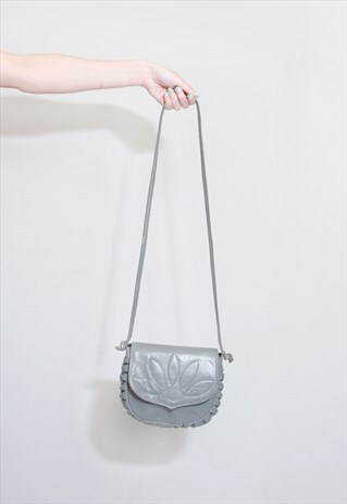 VINTAGE 1980'S SOFT GREY LEATHER SHOULDER BAG