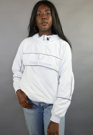 WHITE & BABY BLUE FRED PERRY 1/4 ZIP WINDBREAKER