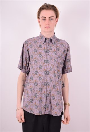 MENS VINTAGE FLORAL SHIRT MEDIUM PURPLE 90S