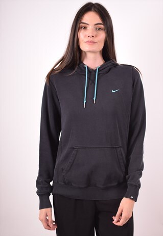 NIKE WOMENS VINTAGE HOODIE JUMPER LARGE BLACK 90S