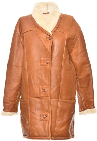 BEYOND RETRO VINTAGE SHEARLING LINED BROWN LEATHER COAT - L