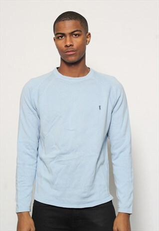 VINTAGE YVES SAINT LAURENT YSL LOGO JUMPER BLUE
