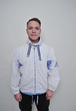 Vintage white windbreaker, 90s festival jacket - LARGE size 