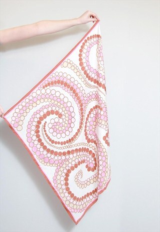 VINTAGE 1970'S SILK PINK & CREAM SPOT PRINT SCARF
