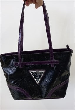 00s Guess Tote Shoulder Bag Patent Black