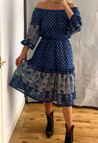 70'S BLUE FOLK SMOCK DRESS