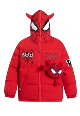 Spider man jacket devil horn puffer Anime bomber in red