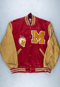 90s Holloway Red Brown Letterman Varsity Jacket - B2254