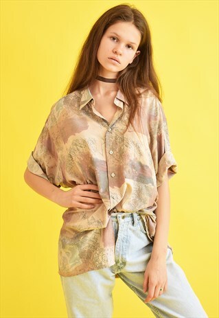 90'S RETRO ABSTRACT PRINT OVERSIZED DADS BLOUSE TOP