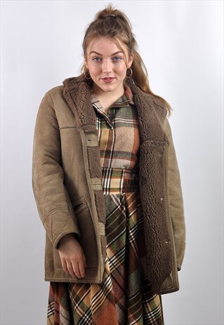 VINTAGE LIGHT BROWN SHEEPSKIN SHEARLING COAT