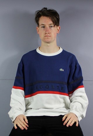 VINTAGE LACOSTE SWEATSHIRT IN BLUE AND WHITE WITH EMBROIDERE