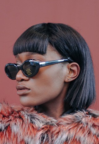 VINTAGE OVAL BLACK SUNGLASSES SUMMER 60S 70S 80S 90S