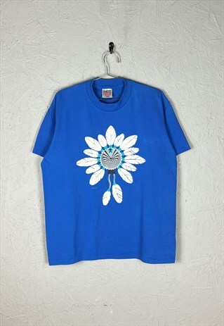 VINTAGE ONEITA BLUE PRINT SINGLE STITCH T - SHIRT