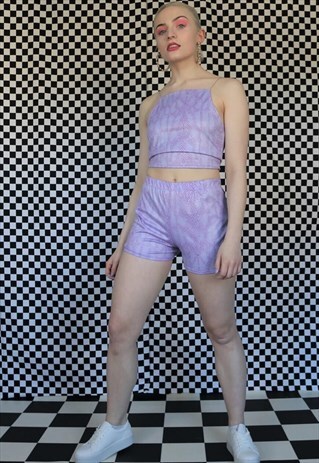 SNAKESKIN SHORTS CO-ORD IN PURPLE